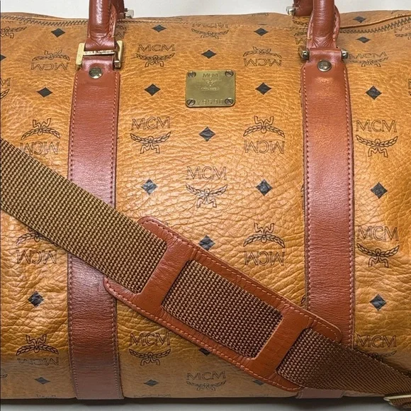 MCM Cognac Visetos Vintage Travel Top Handle Detachable Strap Duffle Bag 21” L - Picture 4 of 17